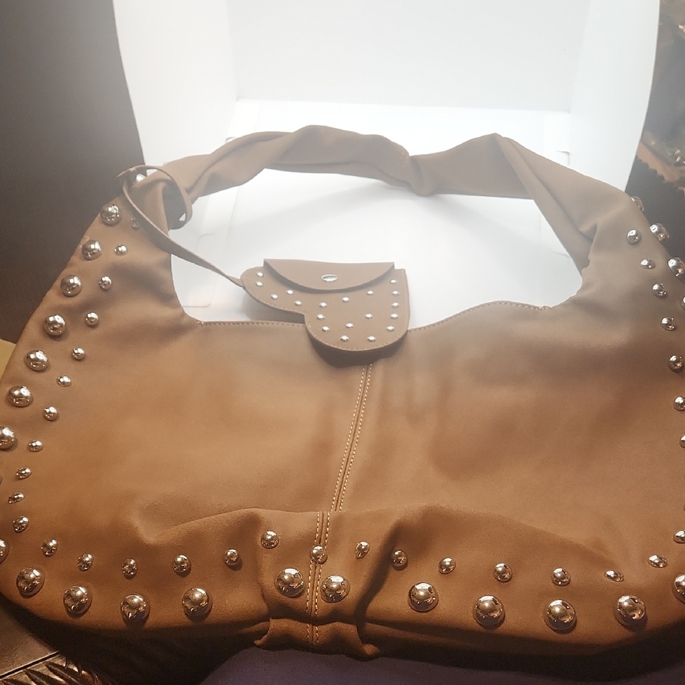Brown Studded Tote Bag